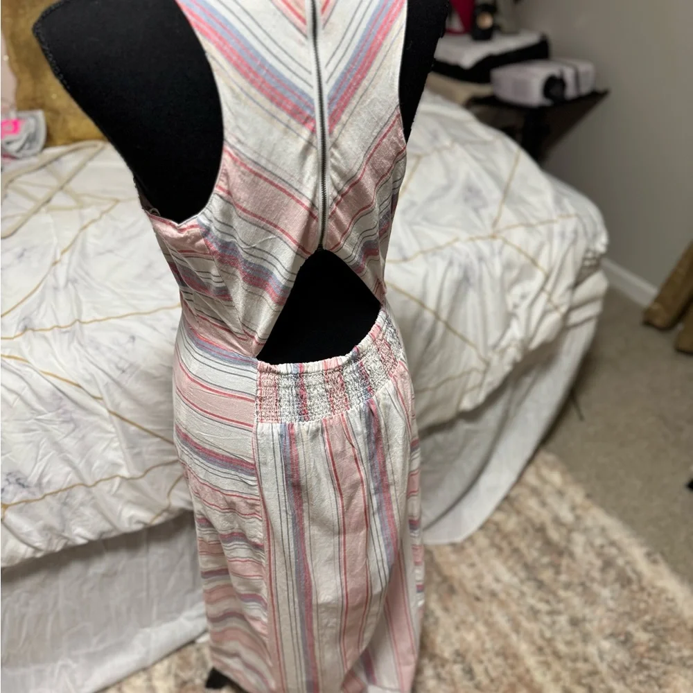 J. Jill Striped Maxi Dress Sleeveless Pink Gray White Cotton Women’s Medium - Picture 3 of 4